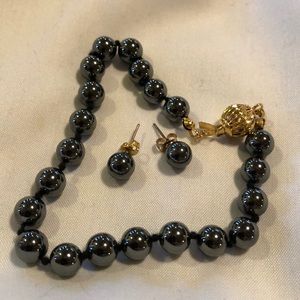 Hematite Bead Bracelet and Earring Set